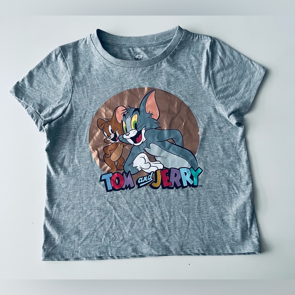 Marks & Spencer Girls Grey Soft Cotton Tom and Jerry T-Shirt Shirt Sleeve 9-10